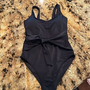 Fabletics Scoop Tie Back Shaping One-Piece Swimsuit Black Size Medium